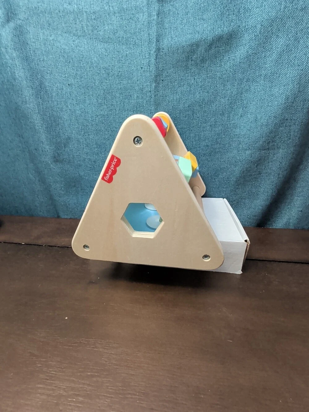 Fisher Price Wooden Busy Box Triangle | Infant Sensory Toy | Animals & Gears